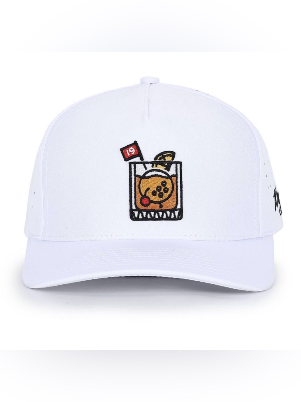 Waggle 19th Hole Drink Embroidered White Golf Cap Hat